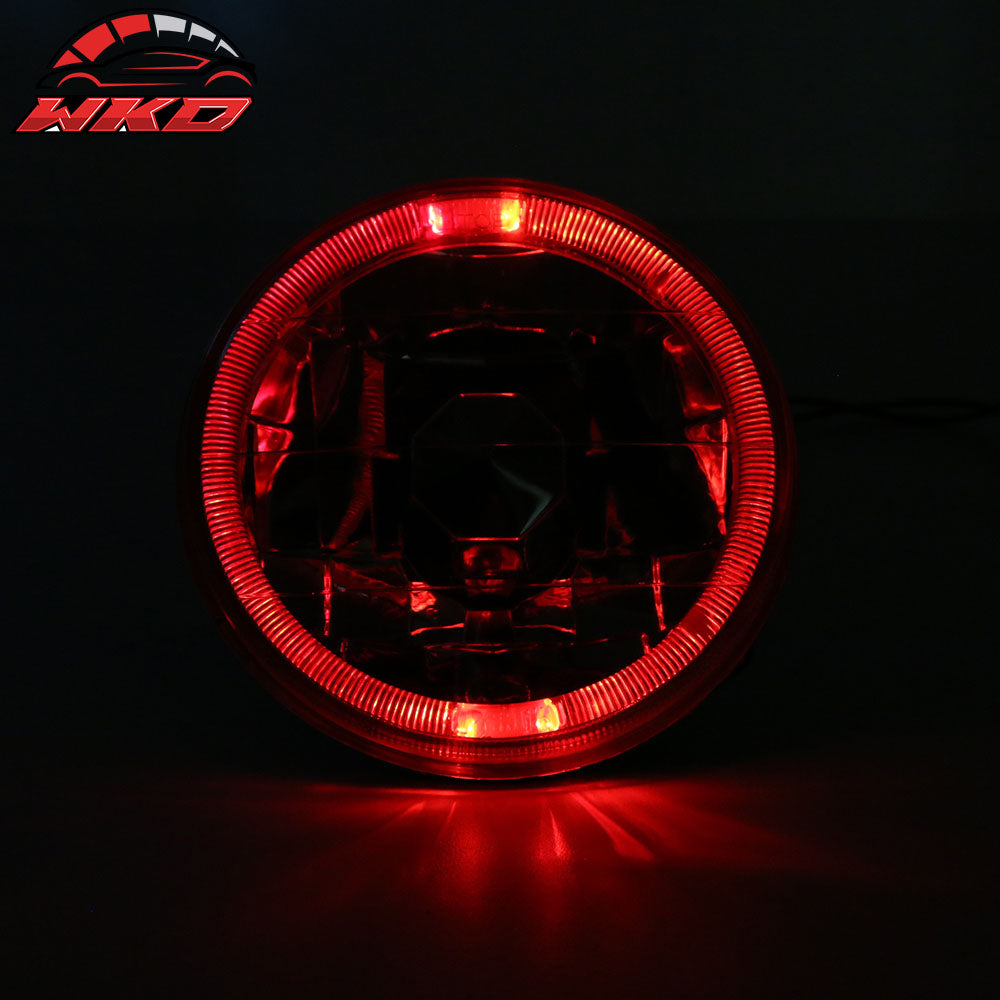 5 Inch Round Headlights Conversion Angel Eye Crystal Clear Red Halo LED Pair