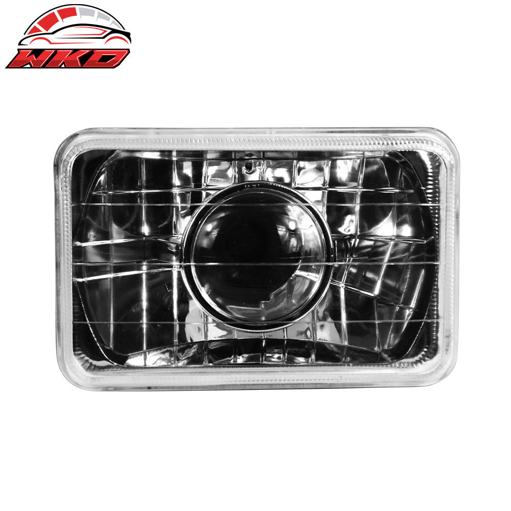 Universal Chrome 7X6 Square H4 Diamond Projector Headlights Left Right