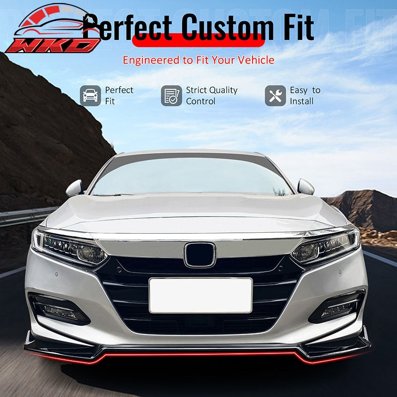 Fits 18-20 Honda Accord 10th Gen IKON V3 3PCS Front Bumper Lip PP Gloss Black