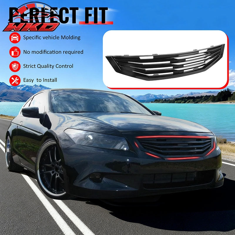 Fits 08-10 Honda Accord Coupe Mugen Style Front Upper Grille Gloss Black ABS