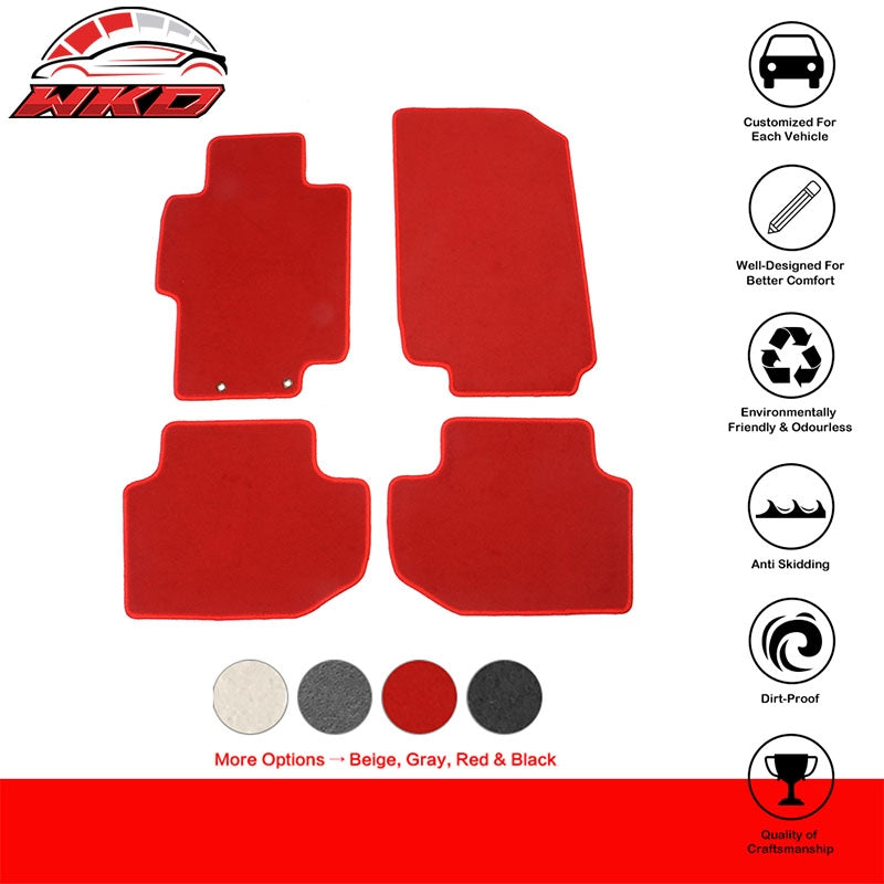 Fits 03-07 Honda Accord Car Floor Mats Liner Front & Rear Nylon Red Carpet 4PC