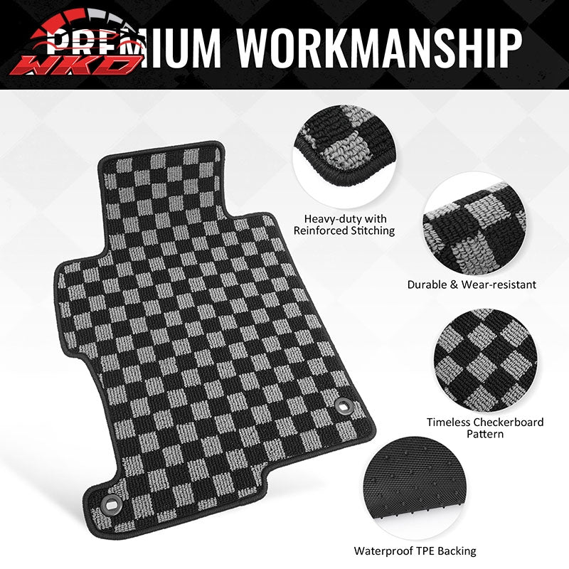 Fits 13-17 Honda Accord Floor Mats Non-Slip Carpets Checkered Black Gray Plaid