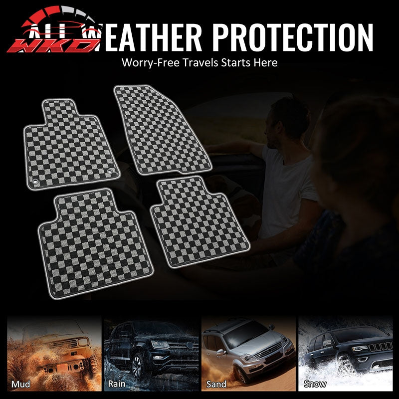 Fits 18-22 Honda Accord Floor Mats Non-Slip Carpets Checkered Black Gray Plaid