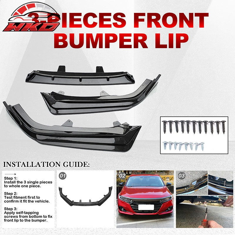 Fits 21-22 Honda Accord IKON V1 Style 3PC Front Bumper Lip PP Carbon Fiber Print