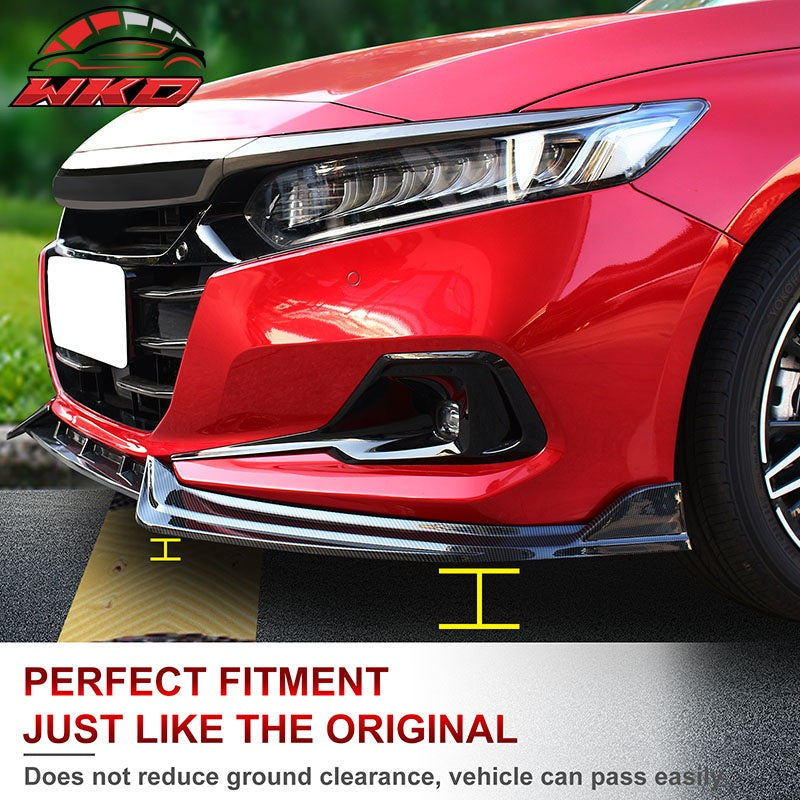 Fits 21-22 Honda Accord IKON V1 Style 3PC Front Bumper Lip PP Carbon Fiber Print