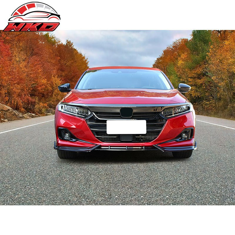 Fit 21-22 Honda Accord IKON V1 Style 3PC Front Bumper Lip Spoiler PP Gloss Black