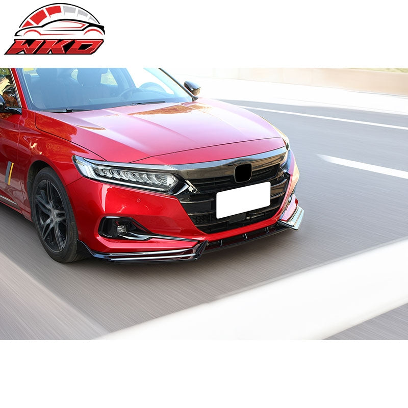 Fit 21-22 Honda Accord IKON V1 Style 3PC Front Bumper Lip Spoiler PP Gloss Black