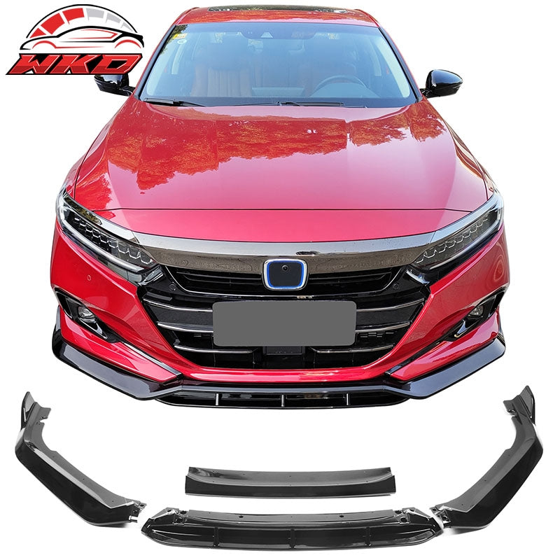 Fits 21-22 Honda Accord IKON V2 Gloss Black Front Bumper Lip Spoiler Kit PP 4PC