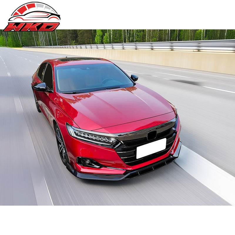 Fits 21-22 Honda Accord IKON V2 Gloss Black Front Bumper Lip Spoiler Kit PP 4PC
