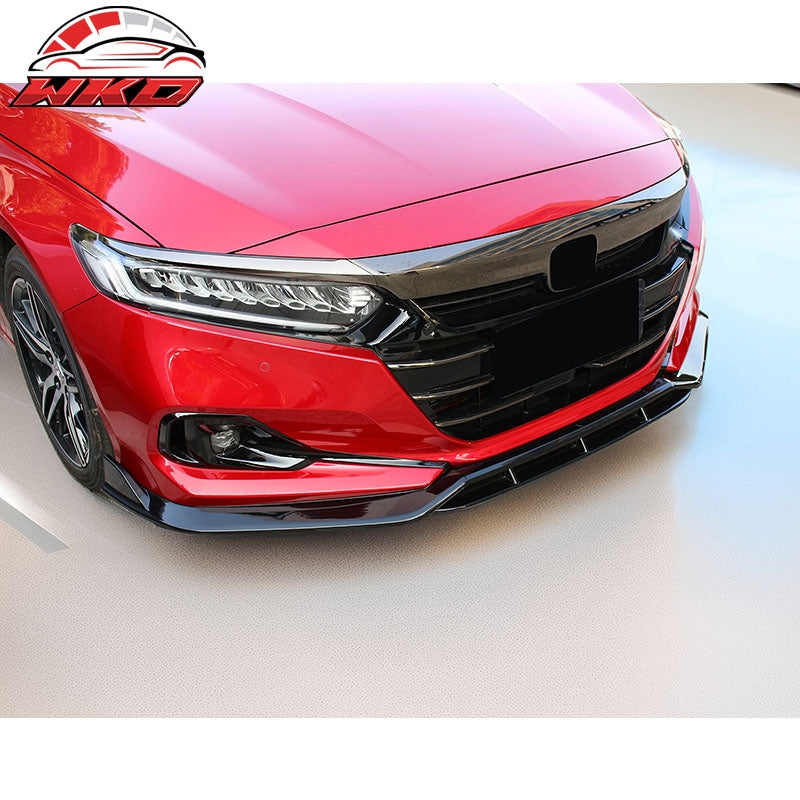 Fits 21-22 Honda Accord IKON V2 Gloss Black Front Bumper Lip Spoiler Kit PP 4PC