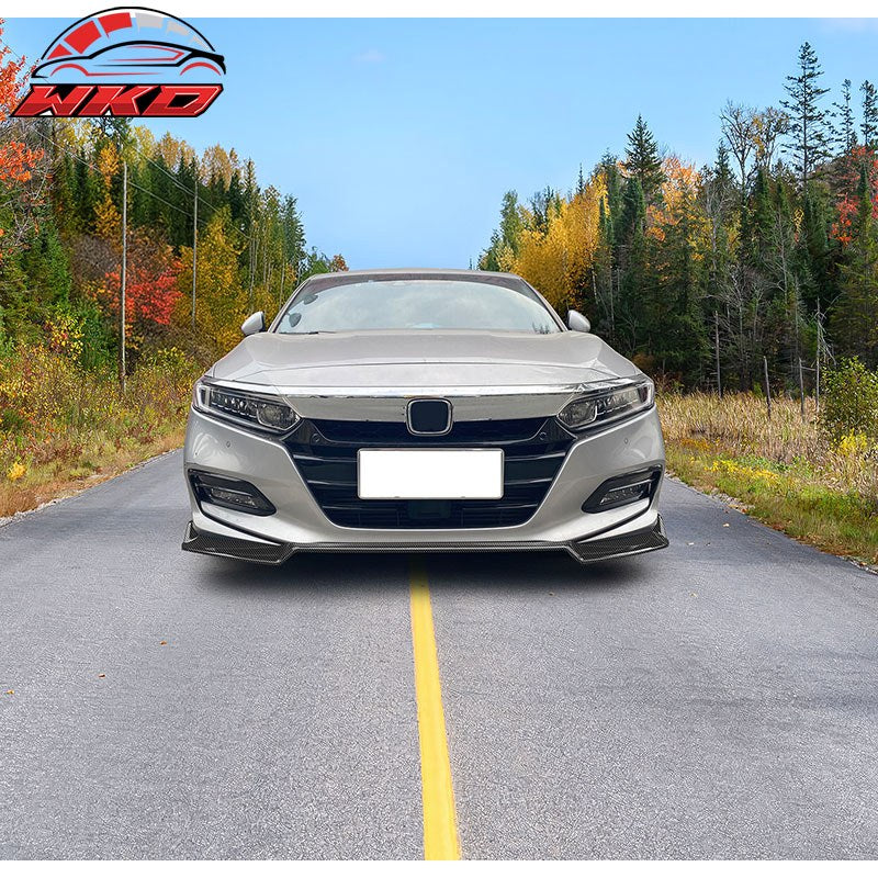 Fits 18-20 Honda Accord IKON V3 Style Carbon Fiber Print Front Bumper Lip PP 3PC