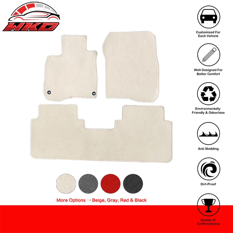 Fits 17-22 Honda CR-V Nylon Floor Mats Front & Rear Non-Slip Carpets Beige 3PCS