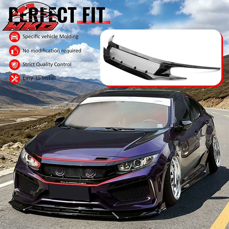 Fits 2019-2021 Honda Civic 2 & 4 Door JDM High Flow Upper Grille Gloss Black ABS