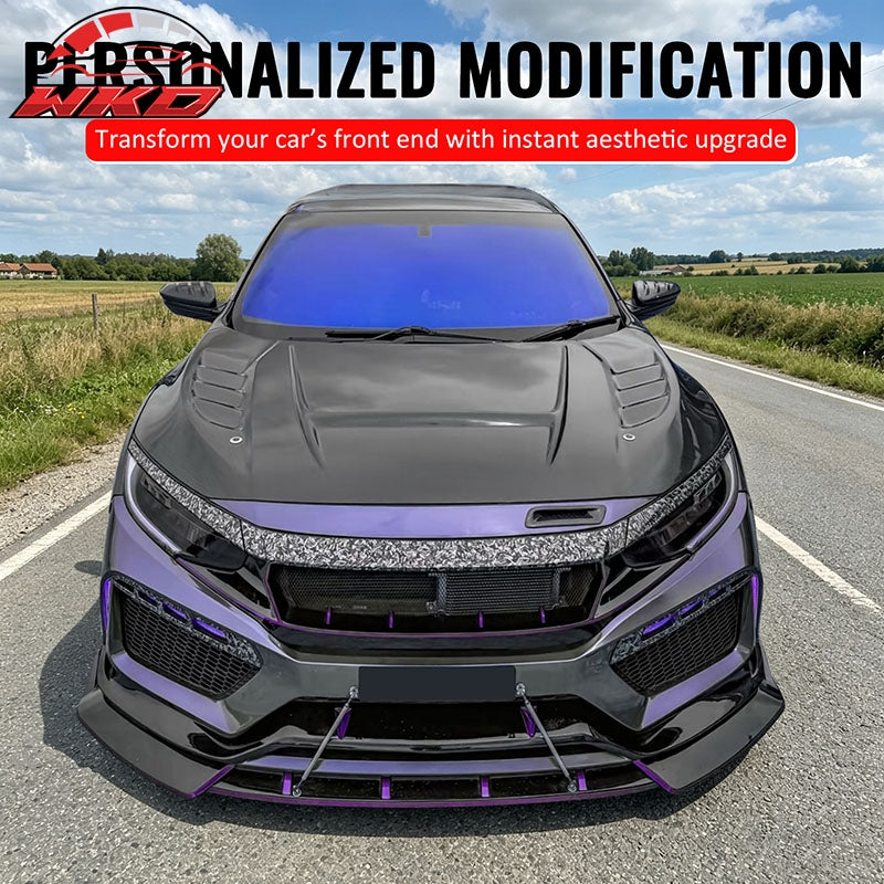 Fits 2019-2021 Honda Civic 2 & 4 Door JDM High Flow Upper Grille Gloss Black ABS
