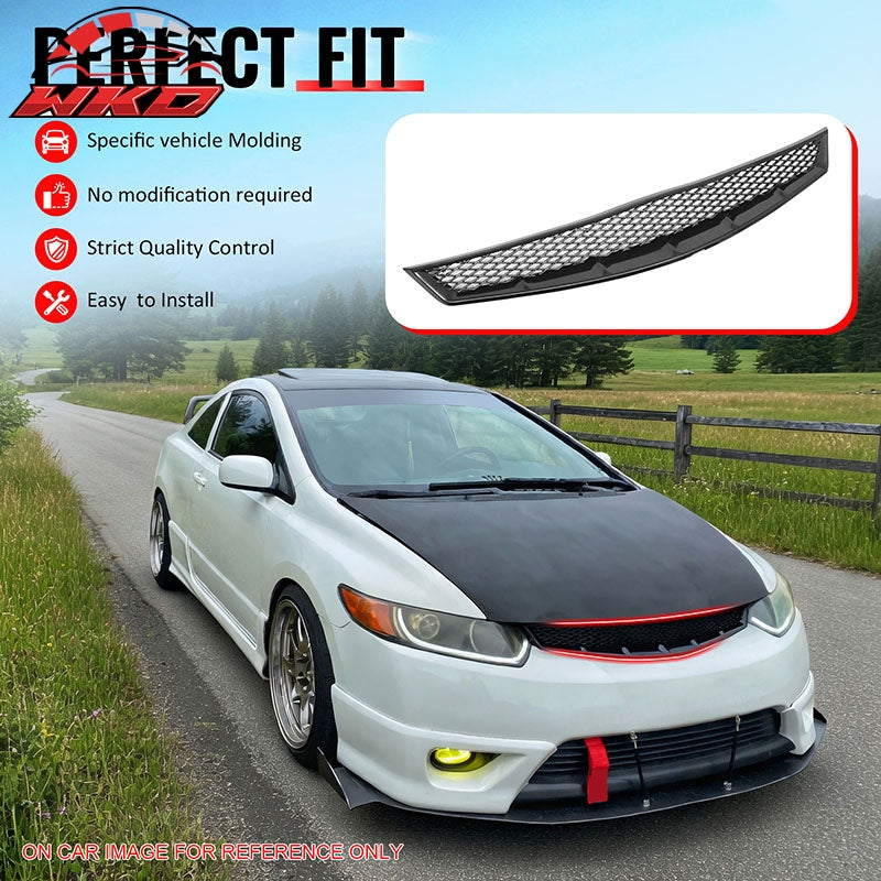 Fits 06-08 Honda Civic 2D Front Bumper Hood Grille Mesh Upper Grill Assembly Kit