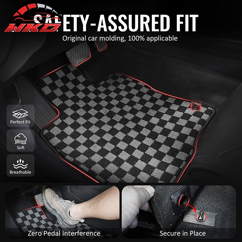 Fits 12-15 Honda Civic 2DR Floor Mats Non-Slip Carpet Checkered Black Gray Plaid
