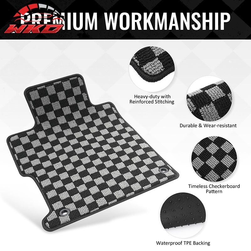Fits 12-15 Honda Civic 2DR Floor Mats Non-Slip Carpet Checkered Black Gray Plaid
