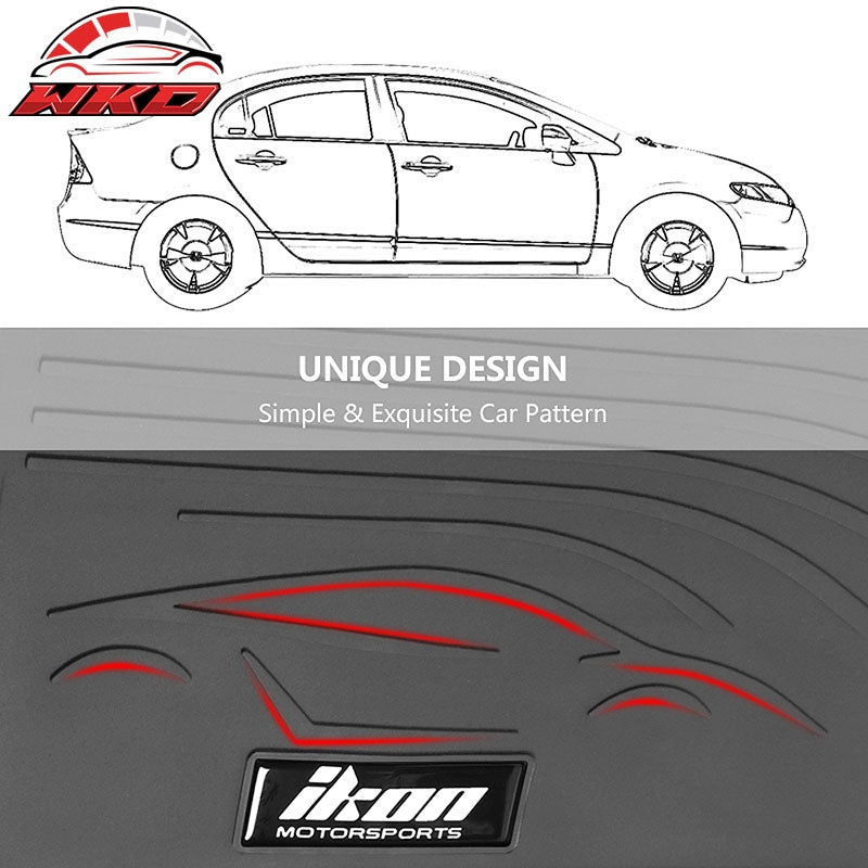 Fits 06-11 Honda Civic 8th All Weather Floor Mats Carpets W/IKON Logo Gray Latex