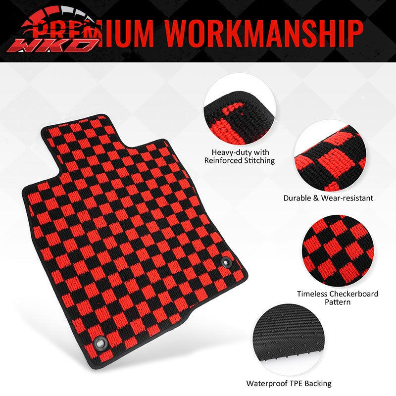 Fits 16-21 Honda Civic Anti-slip Floor Mats Checkered Carpets Black Red Plaid