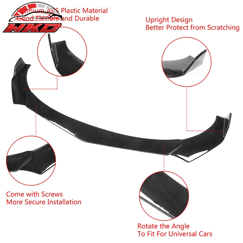 Fits Honda Civic 66"-71" B Style 3PCS Front Bumper Lip Gloss Black + Strut Rods