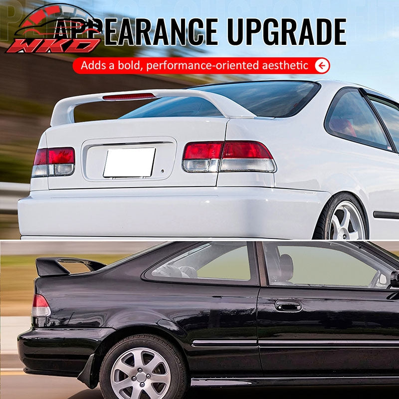 For 96-00 Honda Civic Coupe Matte Black Rear Trunk Spoiler Wing ABS w/ LED Light