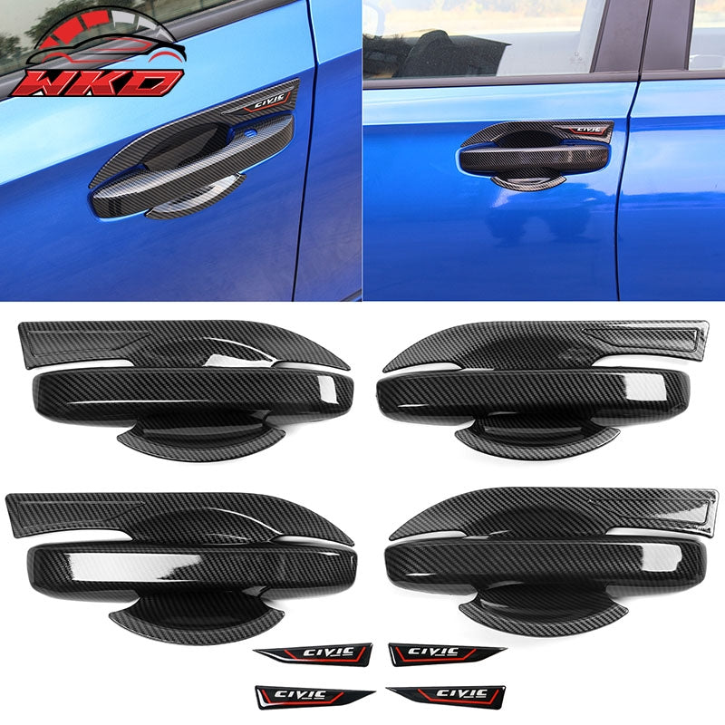 Fits 22-26 Honda Civic 4PC Door Handle & Bowl Trim Covers ABS Carbon Fiber Print