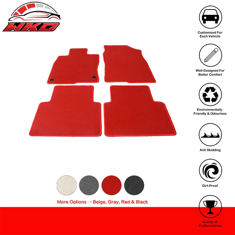 Fits 16-21 Honda Civic Car Floor Mats Liner Front Rear Nylon Red Carpets 4PCS
