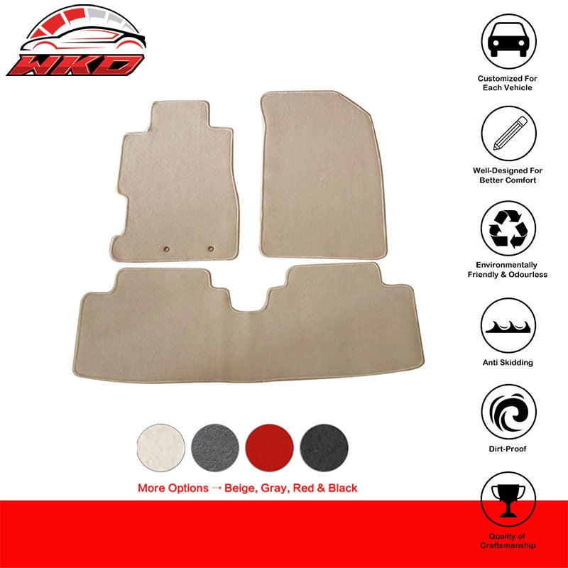 Fit 01-05 Honda Civic 3PCS Floor Mats Carpets Front & Rear Beige Nylon