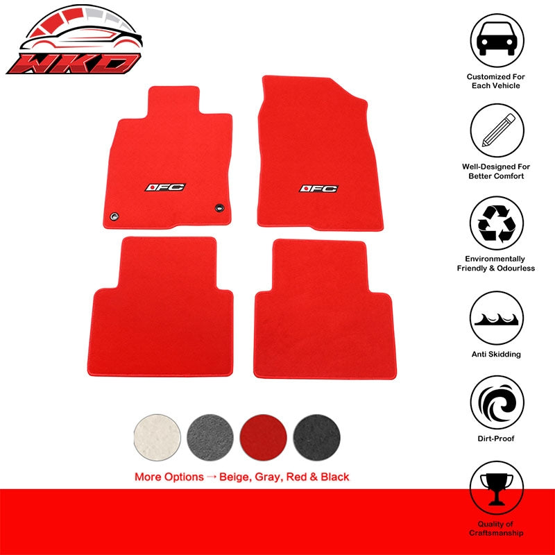 Fits 16-21 Honda Civic Floor Mats Carpet Front Rear Red Nylon W/ FC Logo - 4PCS