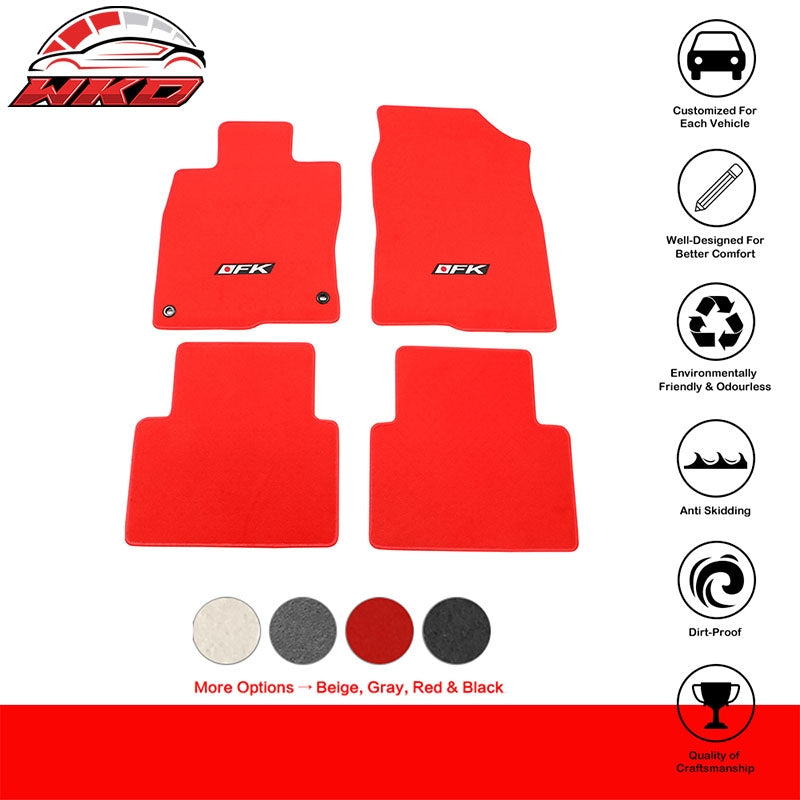 Fits 16-21 Honda Civic Floor Mats Carpet Front Rear Red Nylon W/ FK Logo - 4PCS