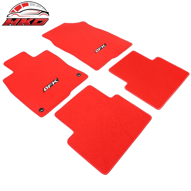 Fits 16-21 Honda Civic Floor Mats Carpet Front Rear Red Nylon W/ FK Logo - 4PCS