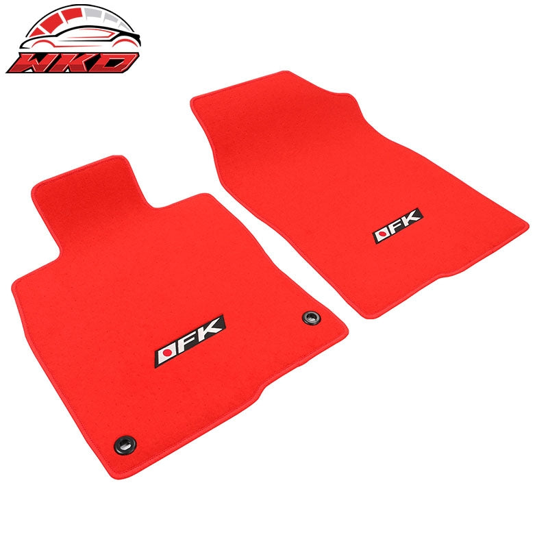 Fits 16-21 Honda Civic Floor Mats Carpet Front Rear Red Nylon W/ FK Logo - 4PCS