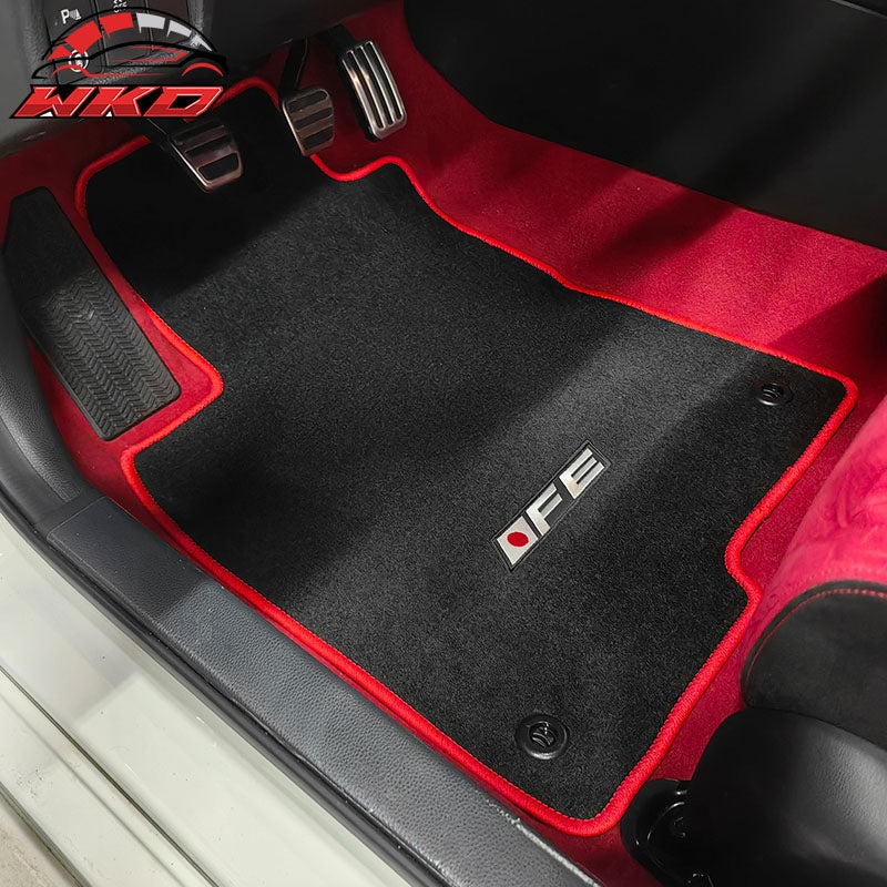 Fits 22-26 Honda Civic Floor Mats Carpet Front Rear Black Nylon W/ Red Edge & FE