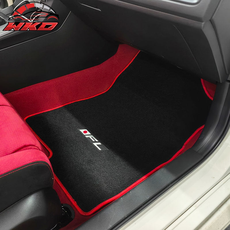 Fits 22-26 Honda Civic Floor Mats Carpet Front Rear Black Nylon W/ Red Edge & FL