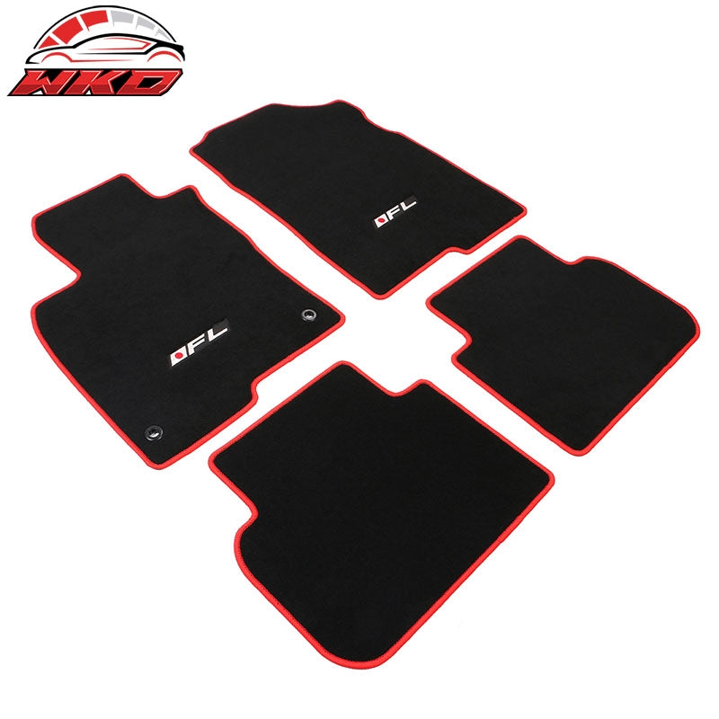 Fits 22-26 Honda Civic Floor Mats Carpet Front Rear Black Nylon W/ Red Edge & FL