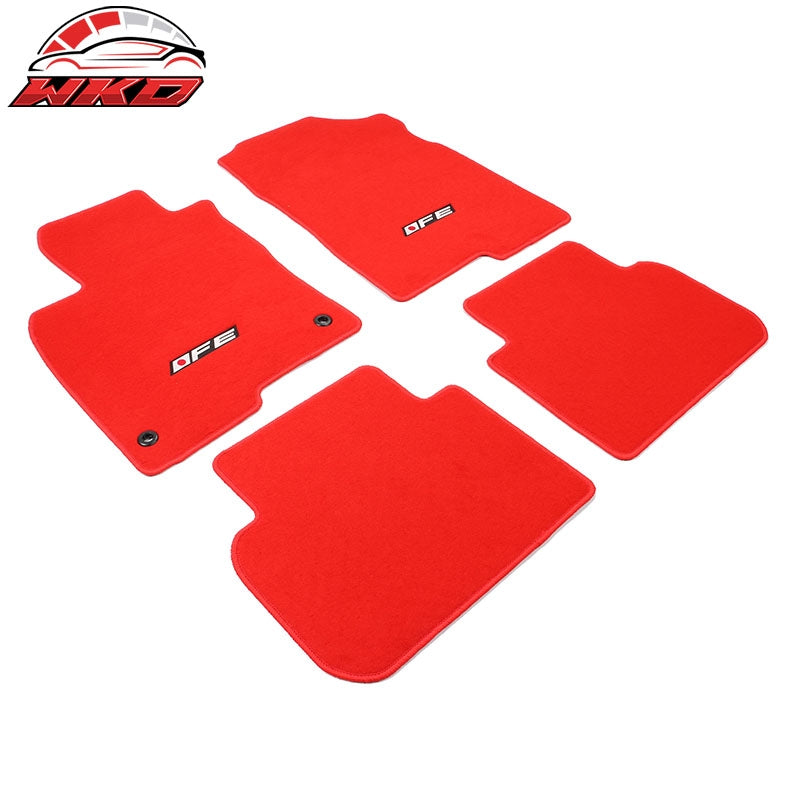 Fits 22-26 Honda Civic Floor Mats Carpet Front Rear Red Nylon W/ FE Logo - 4PCS