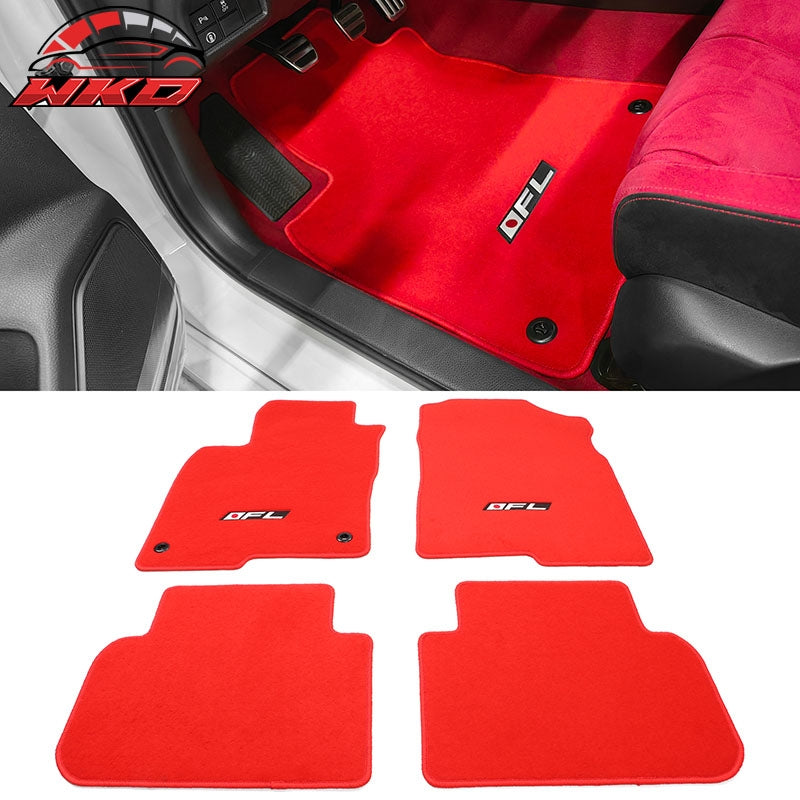 Fits 22-26 Honda Civic Floor Mats Carpet Front Rear Red Nylon W/ FL Logo - 4PCS