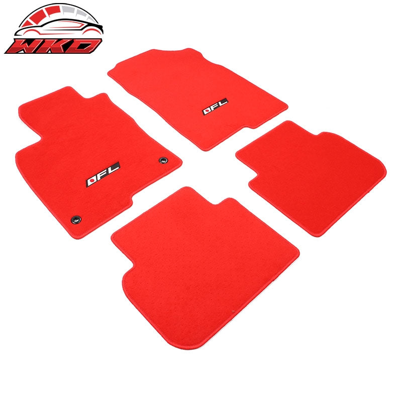 Fits 22-26 Honda Civic Floor Mats Carpet Front Rear Red Nylon W/ FL Logo - 4PCS