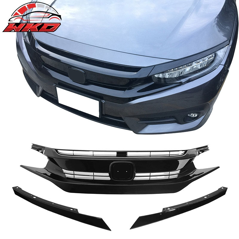 Wholesale 16-21 Honda Civic 10th Gen Mesh Front Bumper Hood Grille Grill Gloss Black