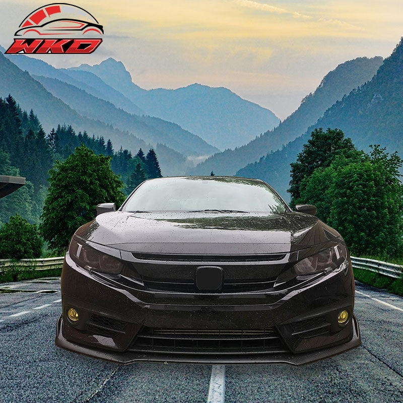 Fits 16-21 Honda Civic 10th Gen Mesh Front Bumper Hood Grille Grill Gloss Black