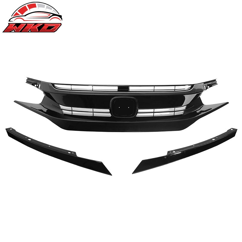 Fits 16-21 Honda Civic 10th Gen Mesh Front Bumper Hood Grille Grill Gloss Black
