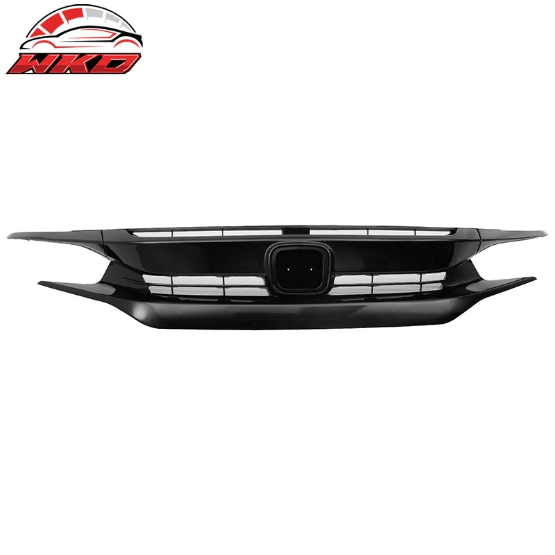 Fits 16-21 Honda Civic 10th Gen Mesh Front Bumper Hood Grille Grill Gloss Black