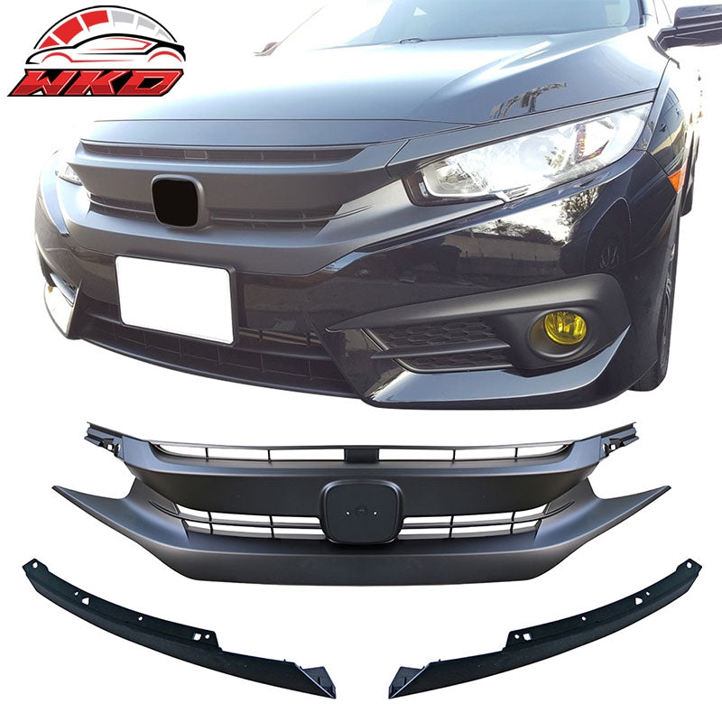 Wholesale 16-21 Honda Civic 10th OE Style Front Bumper Hood Grille Grill Matte Black