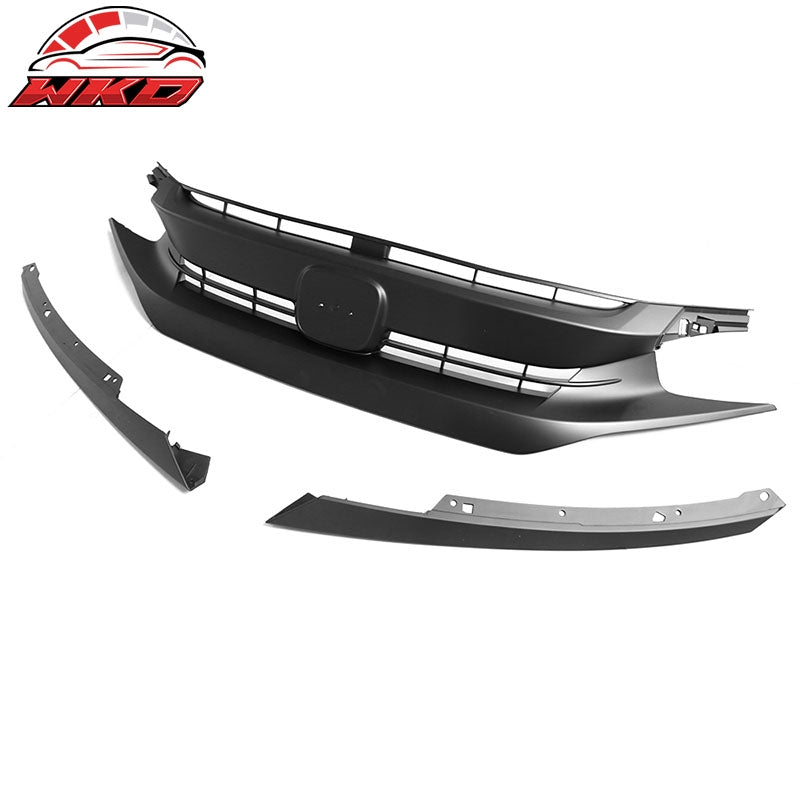 Fits 16-21 Honda Civic 10th OE Style Front Bumper Hood Grille Grill Matte Black