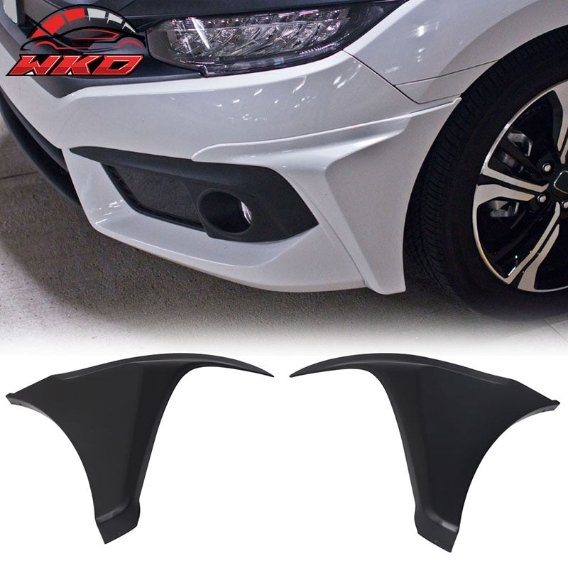Fits 16-18 Honda Civic HFP Style Front Bumper Lip Splitter Side Corner Apron PP