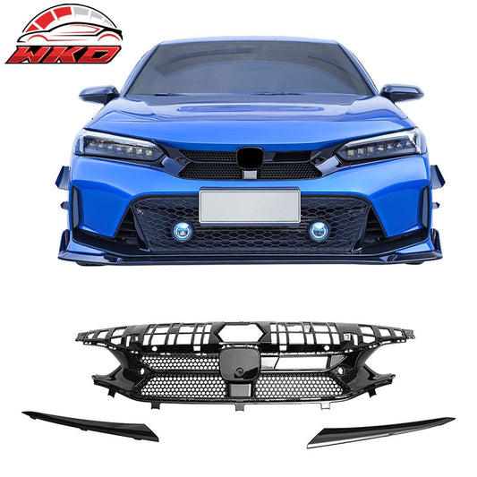 Wholesale 22-24 Honda Civic Hatchback & Si Varis Style Front Upper Grille Gloss Black - Wikond Auto