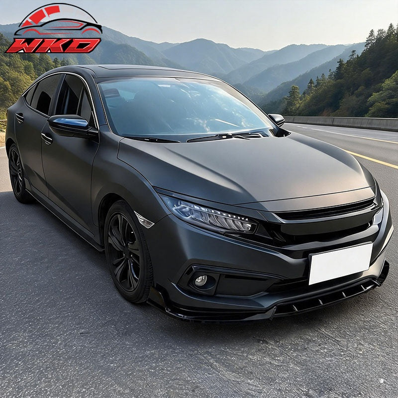 Fits 19-21 Honda Civic IKON Style 3PCS Front Bumper Lip Spoiler PP Gloss Black