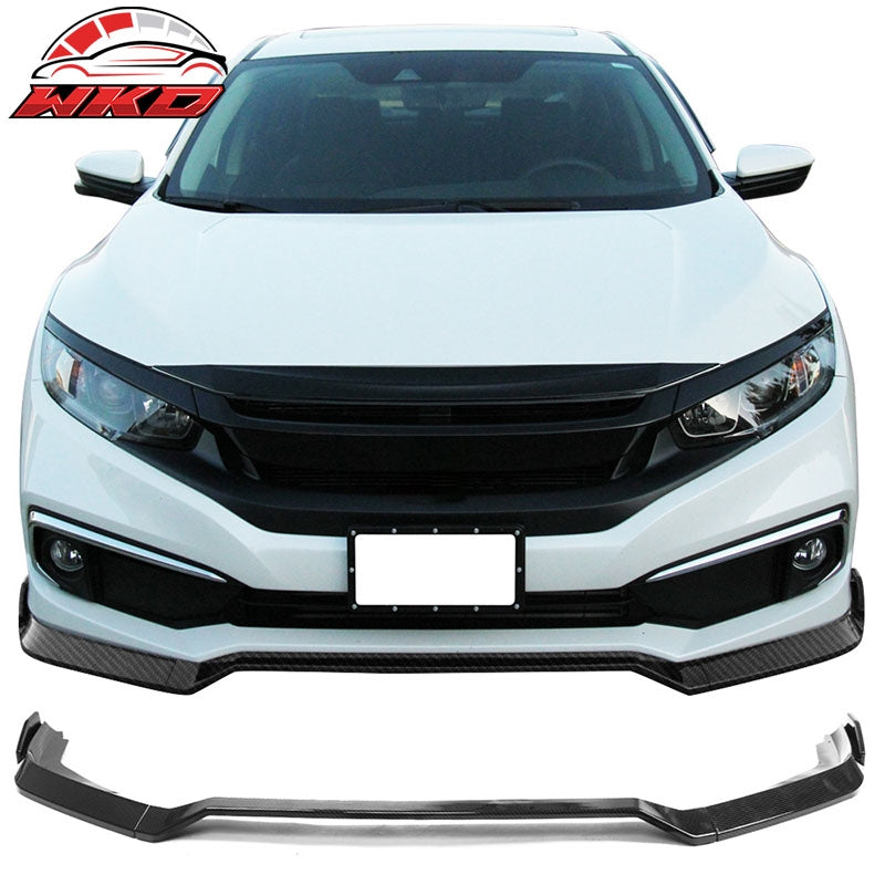 Fits 19-21 Honda Civic IKON V2 Style Front Bumper Lip Carbon Fiber Print PP