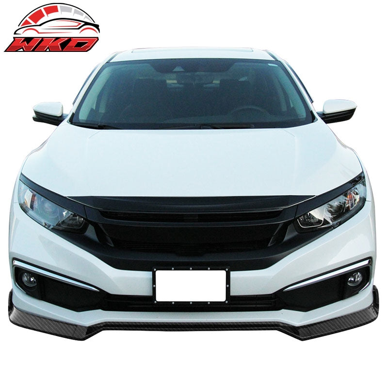 Fits 19-21 Honda Civic IKON V2 Style Front Bumper Lip Carbon Fiber Print PP