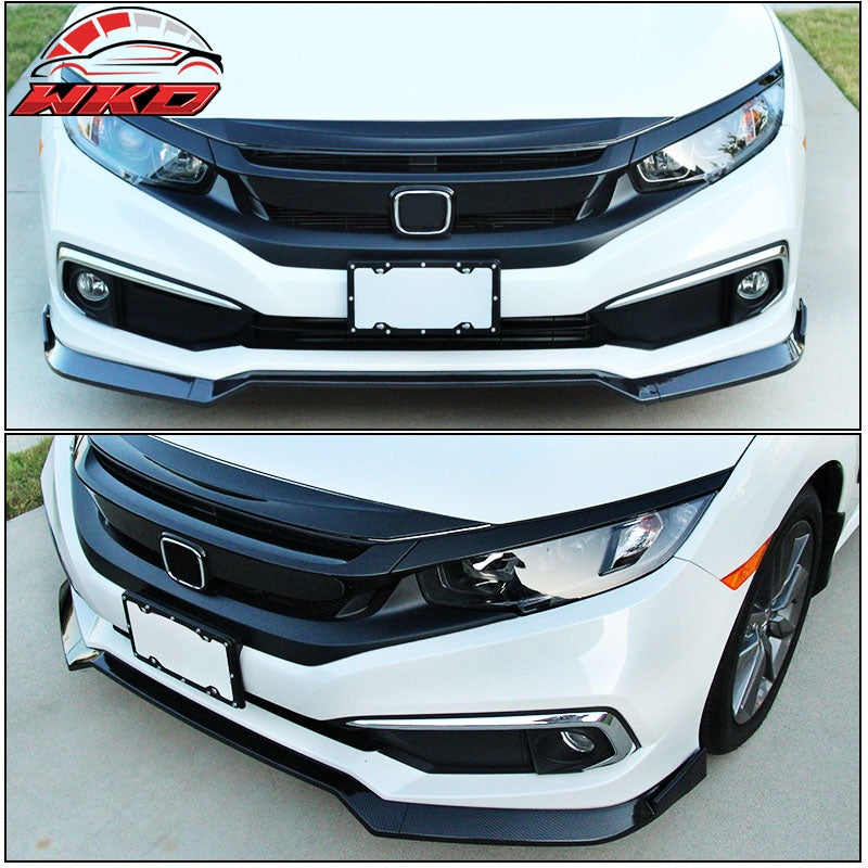 Fits 19-21 Honda Civic IKON V2 Style Front Bumper Lip Splitter Matte Black PP